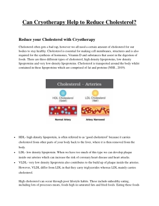Can Cryotherapy Help to Reduce Cholesterol