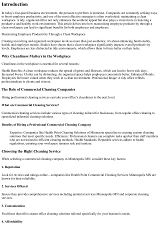 Maximizing Employee Productivity Through a Clean Workspace