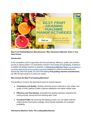 Top Fruit Grading Machine Manufacturers: Best Choices for Quality and Efficiency