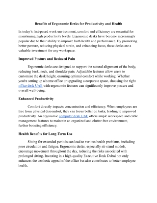 Benefits of Ergonomic Desks for Productivity and Health