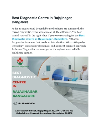 Best Diagnostic Centre in Rajajinagar