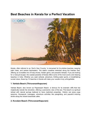 Best Beaches in Kerala for a Perfect Vacation