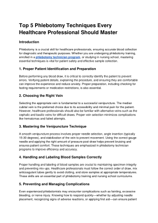Phlebotomy Mastery: 5 Key Techniques for Healthcare Professionals