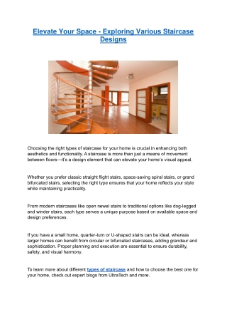 Elevate Your Space - Exploring Various Staircase Designs