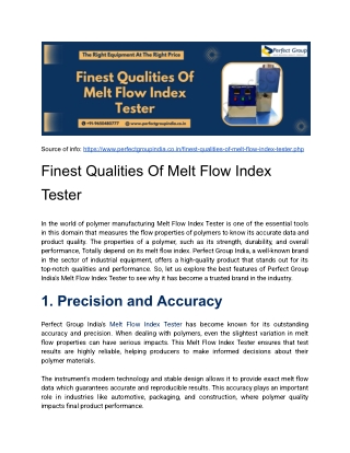 Finest Qualities Of Melt Flow Index Tester