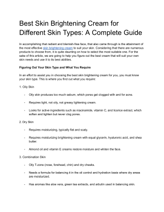 Best Skin Brightening Cream for Different Skin Types_ A Complete Guide