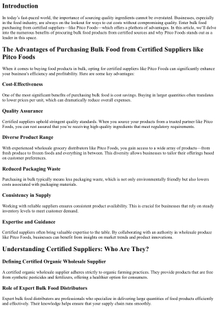 The Advantages of Purchasing Bulk Food from Certified Suppliers like Pitco Foods