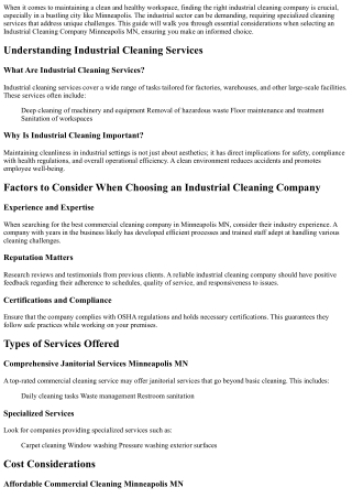 How to Choose the Right Industrial Cleaning Company in Minneapolis