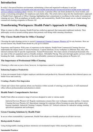 Transforming Workspaces: Health Point's Approach to Office Cleaning
