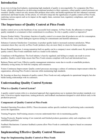 The Importance of Quality Control at Pitco Foods