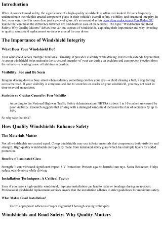 Windshields and Road Safety: Why Quality Matters