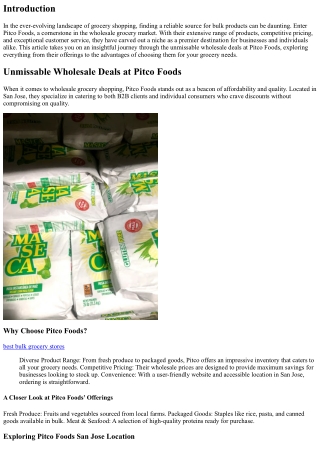 Unmissable Wholesale Deals at Pitco Foods