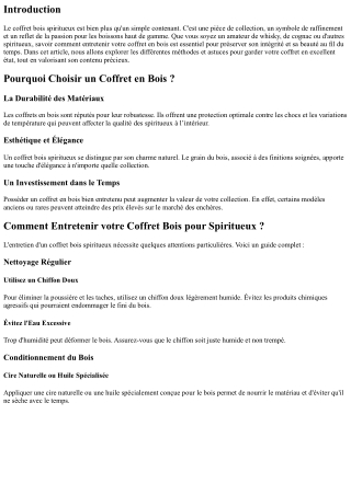 Comment Entretenir votre Coffret Bois pour Spiritueux ?