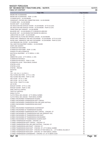 Massey Ferguson MF 168 MKIII  168 F TRACTORS (FR) Parts Catalogue Manual Instant Download