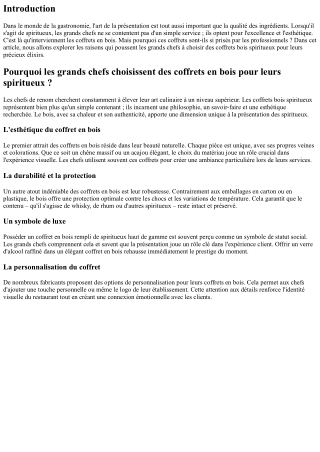 Pourquoi les grands chefs choisissent des coffrets en bois pour leurs spiritueux