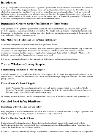 Dependable Grocery Order Fulfillment by Pitco Foods