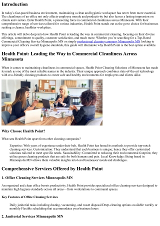Health Point: Leading the Way in Commercial Cleanliness Across Minnesota