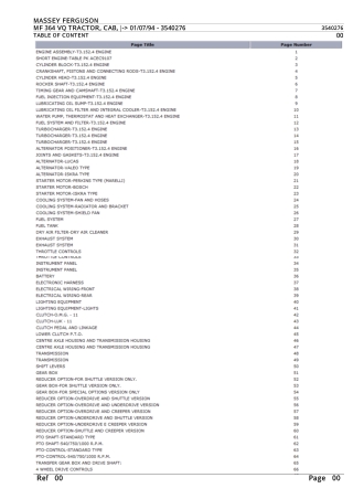 Massey Ferguson MF 364 VQ TRACTOR, CAB, - 010794 Parts Catalogue Manual Instant Download