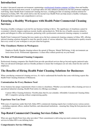 Ensuring a Healthy Workspace with Health Point Commercial Cleaning Services