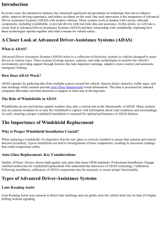 A Closer Look at Advanced Driver-Assistance Systems (ADAS) and Windshields