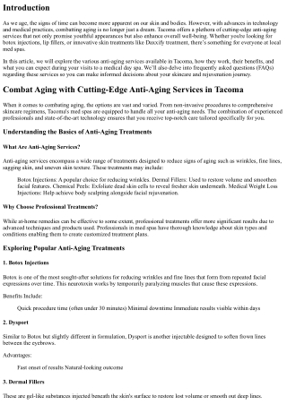 Combat Aging with Cutting-Edge Anti-Aging Services in Tacoma