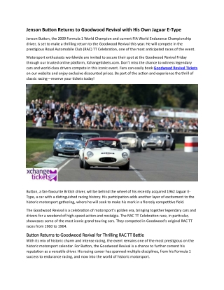 Jenson Button Returns to Goodwood Revival with His Own Jaguar E Type