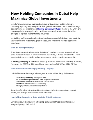 How Holding Companies in Dubai Help Maximize Global Investments