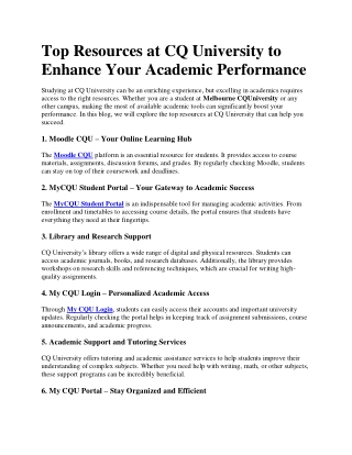 Top Resources at CQ University to Enhance Your Academic Performance