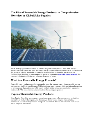 Global Solar Supplies: Premium Renewable Energy Products