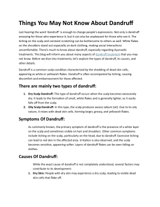 Things You May Not Know About Dandruff