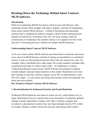 Breaking Down the Technology Behind Smart Contract MLM Software