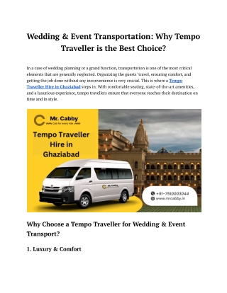 Tempo Traveller Hire in Ghaziabad - Mr. Cabby