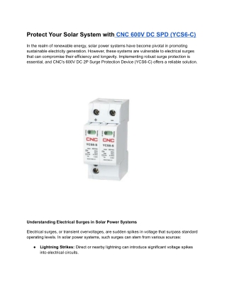 Protect Your Solar System with CNC 600V DC SPD (YCS6-C)