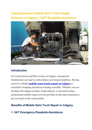 Comprehensive Mobile Semi Truck Repair Services in Calgary
