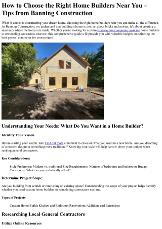 How to Choose the Right Home Builders Near You – Tips from Banning Construction