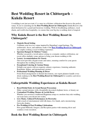Best Wedding Resort in Chittorgarh