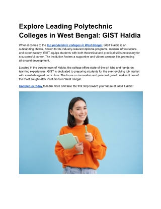 Explore Leading Polytechnic Colleges in West Bengal_ GIST Haldia