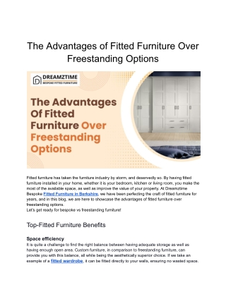 The Advantages of Fitted Furniture Over Freestanding Options