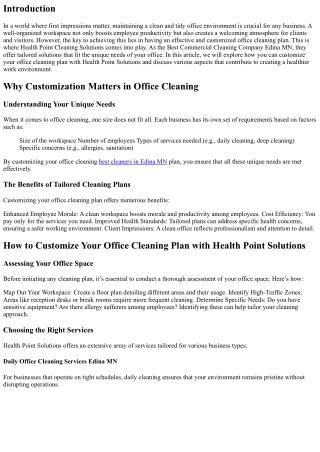 How to Customize Your Office Cleaning Plan with Health Point Solutions