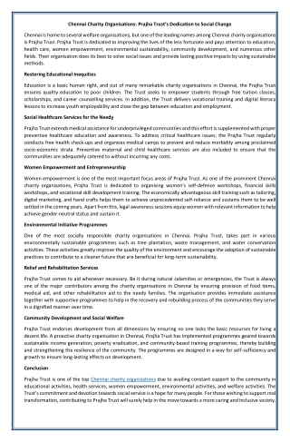 Chennai Charity Organisations: Prajha Trust’s Dedication to Social Change