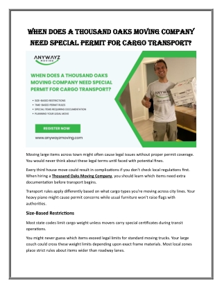 When Does a Thousand Oaks Moving Company Need Special Permit for Cargo Transport