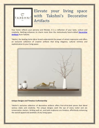 Elevate your living space with Takshni’s Decorative Artifacts