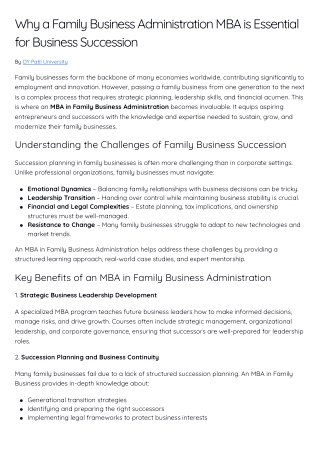 Why a Family Business Administration MBA is Essential for Business Succession
