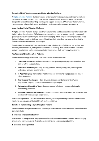 Enhancing Digital Transformation with Digital Adoption Platforms