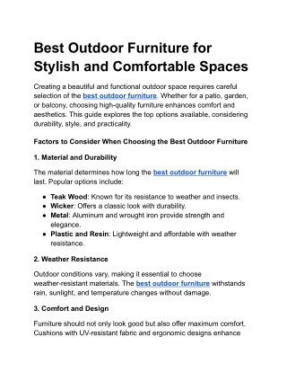 Best Outdoor Furniture for Stylish and Comfortable Spaces