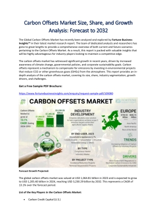 Carbon Offsets Market Demand Growth and Industry Analysis through 2032