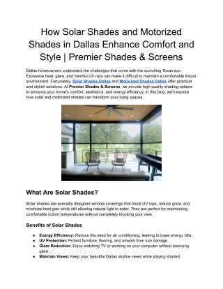 How Solar Shades and Motorized Shades in Dallas Enhance Comfort and Style _ Premier Shades & Screens