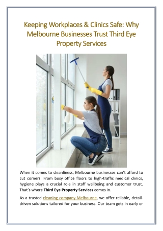 Keeping Workplaces Clinics Safe Why Melbourne Businesses Trust Third Eye Property Services
