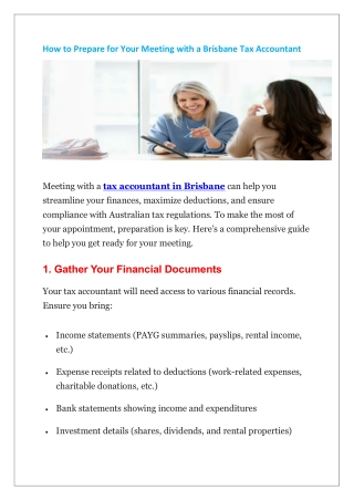 How to Prepare for Your Meeting with a Brisbane Tax Accountant