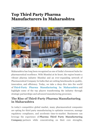 Top Third Party Pharma Manufacturers In Maharashtra